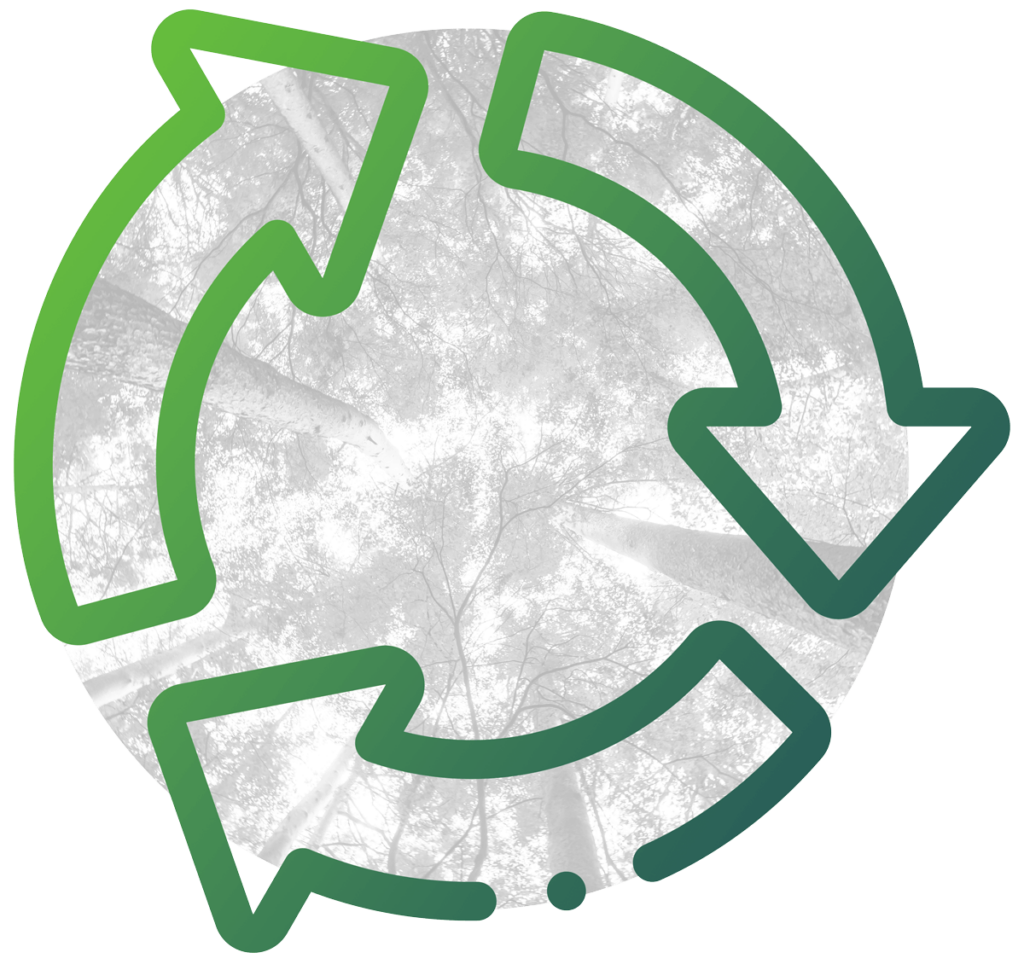 A sustainable symbol encircling a stand of trees.